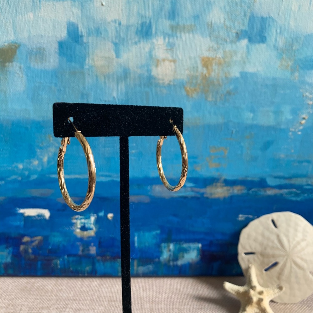 Good tone hoop earrings with a textured twist.